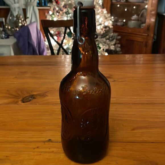 Antique Grolsch amber brown beer bottle w/porcelain flip swing top marked - Picture 6 of 15